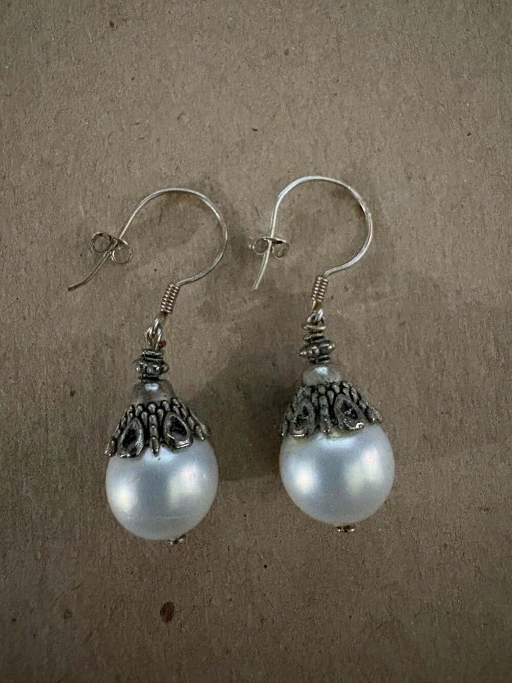 Bali faux pearl & sterling silver drop earrings